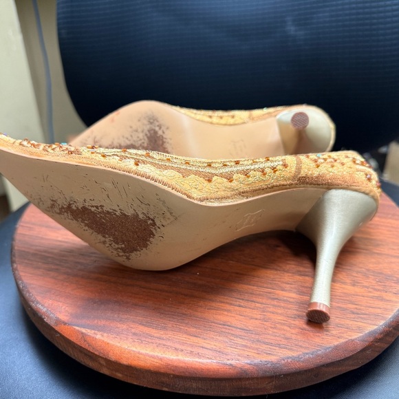 Nine West Tan/w gold Stiletto Heels with Laser-Cut Design - Picture 10 of 14